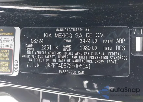 2025 Kia K4 Lxs from USA, damaged, VIN 3KPFT4DE7SE005141